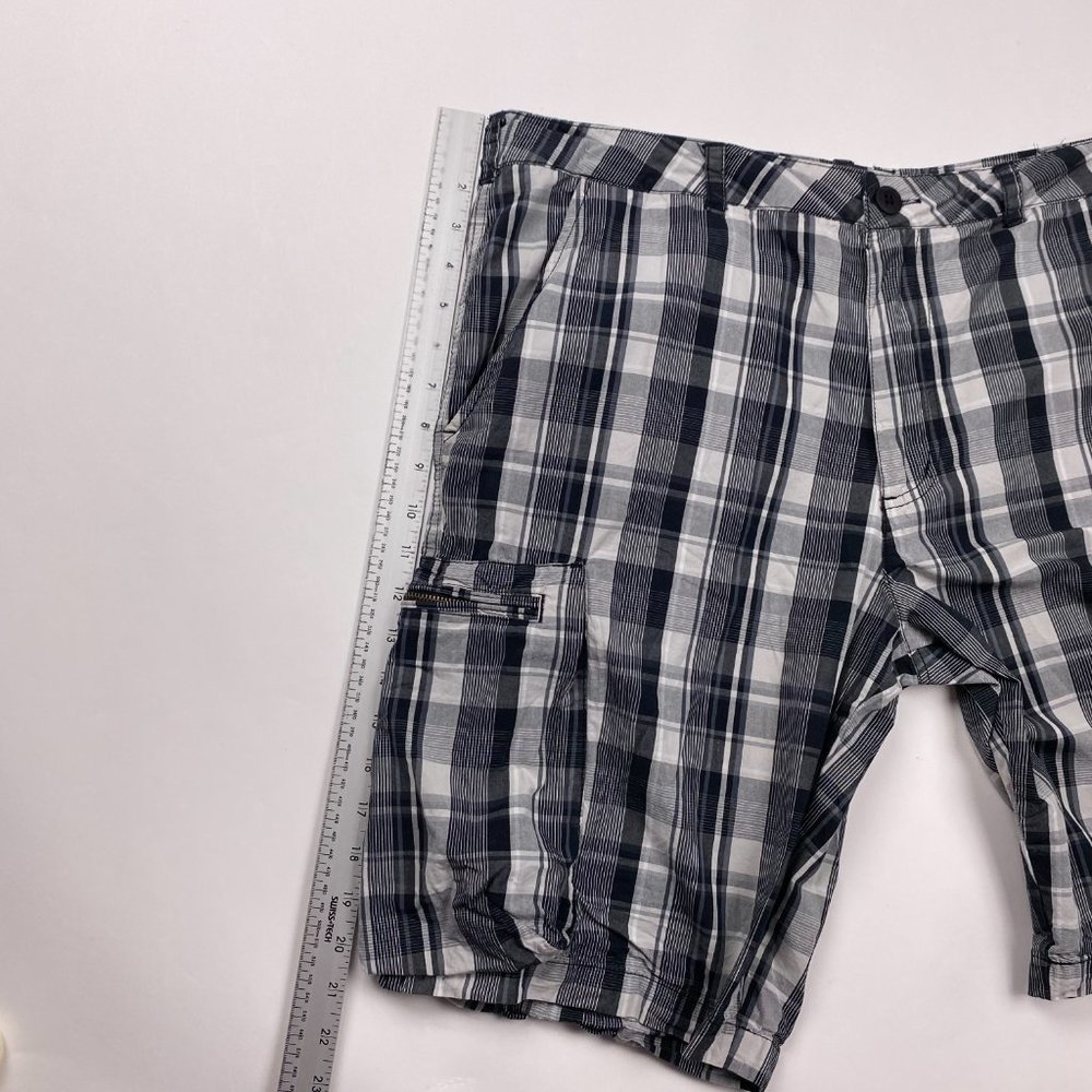 Nike Athletic Department Cargo Shorts Mens 36 Check Plaid Cotton 11" Black Gray - Picture 13 of 14